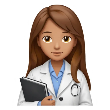 psychiatrist or therapist, mental health professional with notebook dressed like ad doctor with long brown hair  sticker