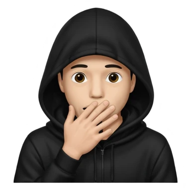 fait un homme avec une cagoule noir qui couvre sa tête, ses mains doivent être sur sa bouche comme si il se la cachait  sticker