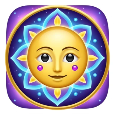 Create a minimal glowing emoji symbol of pure consciousness (Chetna) and formless God. Abstract divine energy, radiant light, infinity aura, cosmic spiritual vibe. No human form. Golden, blue, violet glow. Clean modern emoji style. sticker