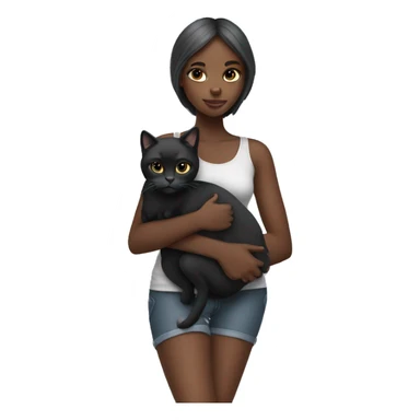 black slim girl with grey cat cuddling sticker
