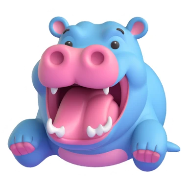 hippopotamus with open mouth, 3D emoji style, soft shading, lively and expressive, suitable for app icon sticker