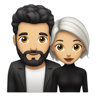 White man with a buzz  black hair cut fade and a black beard kissing a black woman with long black wavy hair sticker