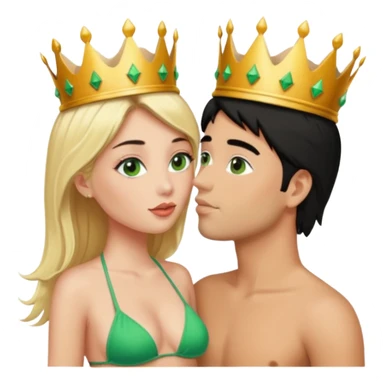 Blonde Queen with crown Green eyes eyes Bikini kissing man black Hair  sticker