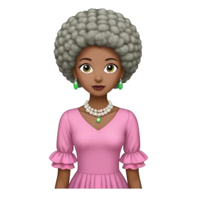 Brown woman with a very very stylish gray Afro  wearing pink and green dress  and pearl blouse with sleeves sticker