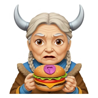 old woman viking eating burger sticker