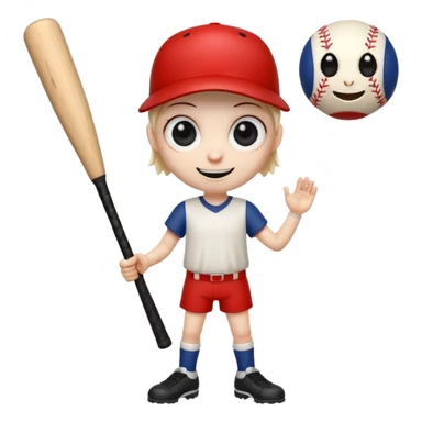 creepy long stump character with arms and legs holding a baseball bat large eyes unsettling smile inspired by the uploaded image emoji style sticker
