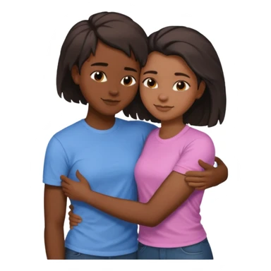 Black lesbian couple with one dark skin masculine with short hair low cute fade with a t shirt and one feminine with long hair in a blouse hugging  sticker