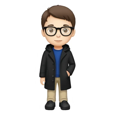 boy with glasses, short height, wearing crocs and a black coat sticker