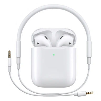 White Apple EarPods with cord coiled in a circle, white wired headphones neatly wrapped in circular shape, iOS style sticker