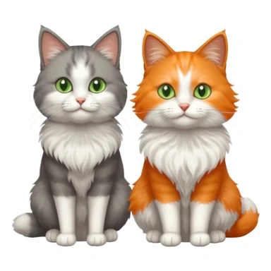 a realistic looking very fluffy grey and white cat with grey legs and white paws, sitting next to another cat sticker