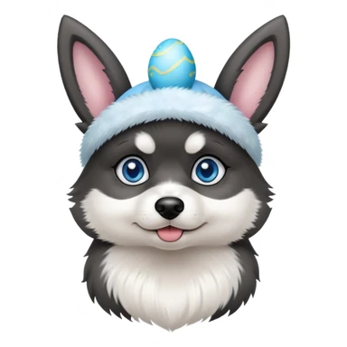 Blue eyed, black and white pomsky wearing easter bunny ears  sticker