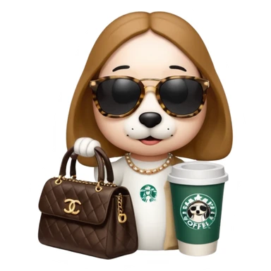 snoopy in a desk with starbucks and his chanel purse sticker
