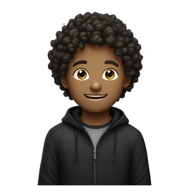 Boy with curly hair smiling in black shirt sticker