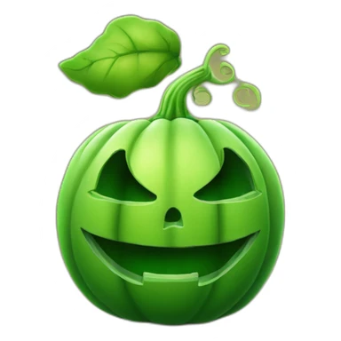 a smiling cute green jack o lantern with a sprout sticker