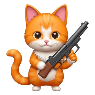 cute small cat holding a gun, emoji style, simple and bright, cute expression sticker