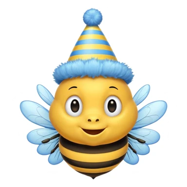 
Bees with blue Birthday Hat, Happy bee with striped party hat sticker