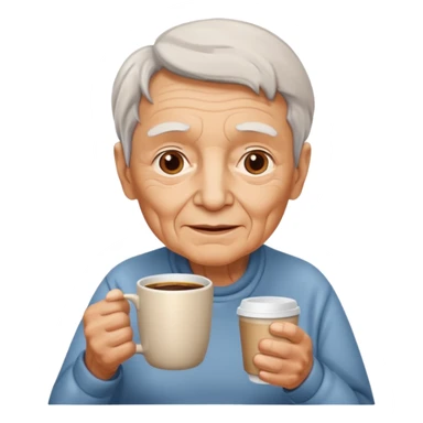 elderly with coffee sticker
