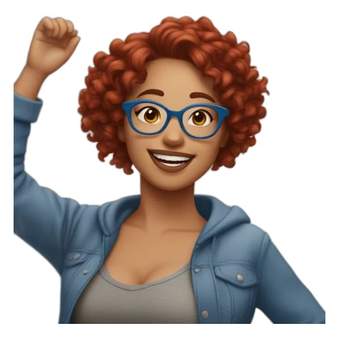 a-curvy-girl-with-dark-red-curly-hair-and-blue-glasses dancing with friends sticker