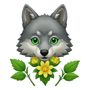 wolf holds flower sticker