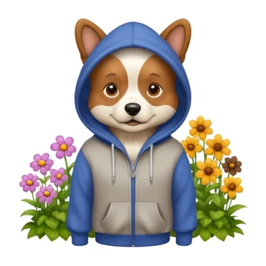 dog in a hoodie, garden background sticker
