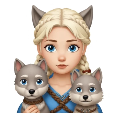Viking platinum blonde girl with braid and blue eyes. Wolf pet sticker