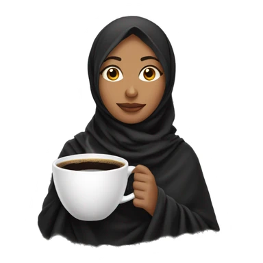 Indian woman with long black hijab with blanket with a cup of cofee sticker