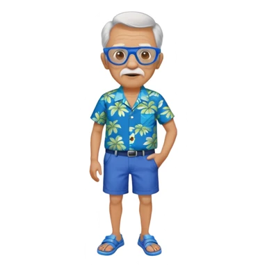old man  blue  Hawaiian shirt and blue short and googles  and blue shoes sticker