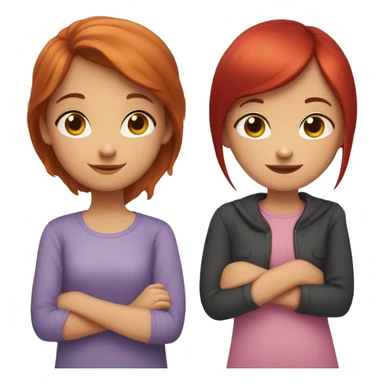 little sister with red hair and older sister with straight dark brown hair hugging each other   sticker