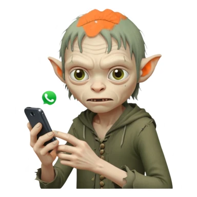 gollum typing a cellphone in a WhatsApp sticker