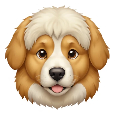 This is a big, dog with a white and brown face thats fur texture is like a golden retriever who got way too close to the camera,  sticker