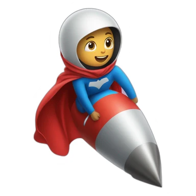 person dressed with a superhero cape but without mask is riding on a rocket sticker