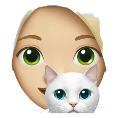 Blonde girl with green eyes holding white cat with blue eyes sticker