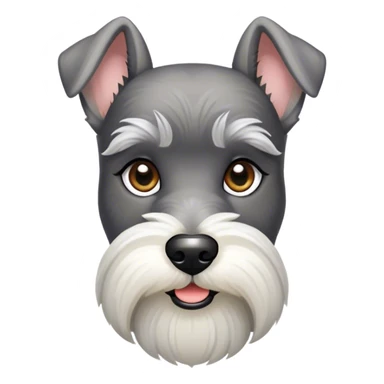 Cinematic Noble Miniature Schnauzer Portrait Emoji, Standing with a proud and stately demeanor, showcasing a sharply defined, salt-and-pepper fur with distinguished eyebrows and a confident, alert expression, simplified yet exquisitely detailed, glowing with a refined, dignified radiance, high shine, exuding intelligence and classic noble charm, soft glowing outline, capturing the essence of a noble Miniature Schnauzer that commands attention with effortless style! sticker