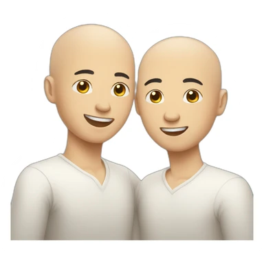 Happy asian gay couple, one bald sticker