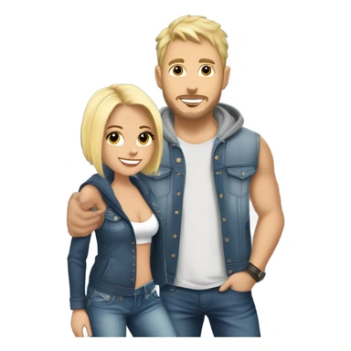 A blonde girl with short hair and a tank top and short jeans holding hands with a handsome tall blonde man with a Jason Alden hoodie on  sticker