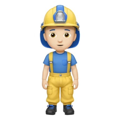 a character with a blue helmet,a pencil up his nose,a yellow shirt what says jeffy,and a nappy/diaper on the outside of hiv navy pants and black shoes sticker