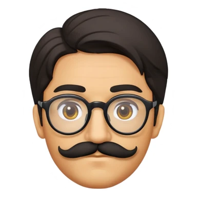 Olive colored man with thick glasses and black mustache and medium length hair sticker