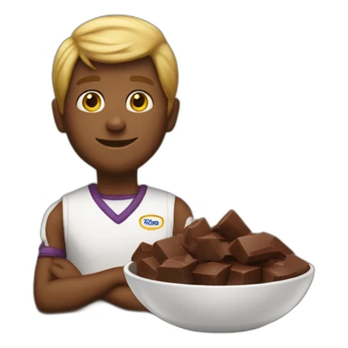 ste ellis next to a while bowl filled with chocolate sticker