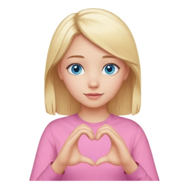Realistic Blonde girl blue eyes, pink shirt, making heart sign with hands sticker
