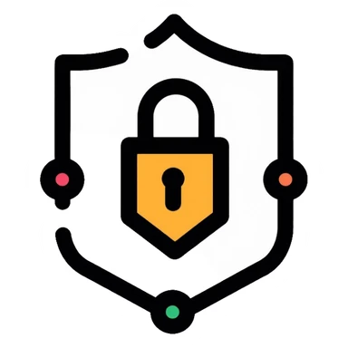 A secure network logo with shield and digital network nodes sticker