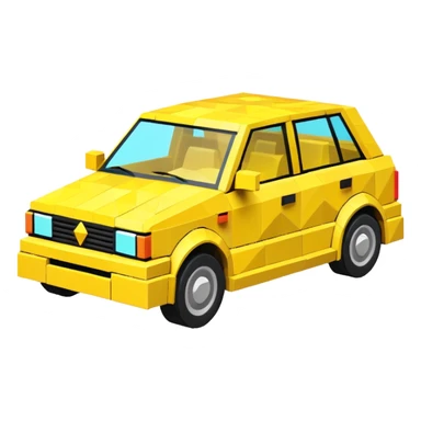 3D render of Low-Poly Car, digital glitch art aesthetic, data corruption visual, blocky vehicle made of bright yellow triangles, pixelated distortion, emoji style, isolated on white background --v 6.0. sticker
