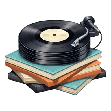 Icon for Vinyl Record Collecting: a stack of vintage vinyl records, The icon should convey the nostalgia and passion for collecting vinyl records. Transparent background. sticker