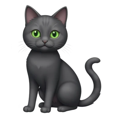 full body gorgeous solid dark grey cat with green eyes, white paws and white whiskers playing sticker