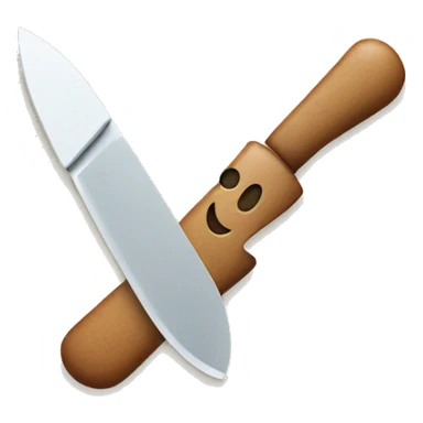 a friendly smiling emoji face holding a small kitchen knife, cartoon style.” sticker