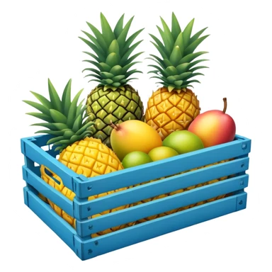 pineapples, mango and passion fruit in a blue crate sticker