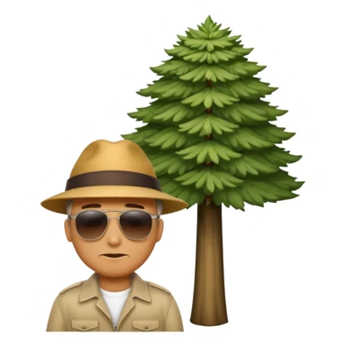 A large german man hiding behind a skinny tree sticker