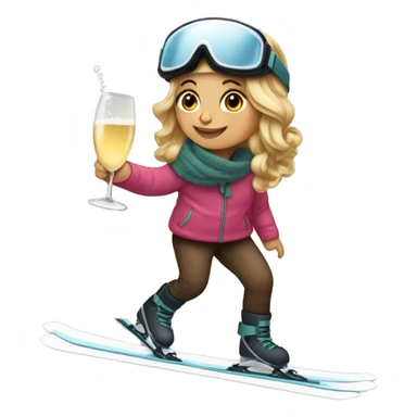 Girl skiing with a glas of champagne in her hand  sticker