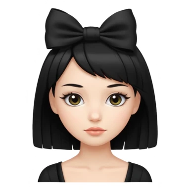 Woman with black cute  cut with a black top and a bow on her head with long lashes sticker