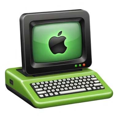 mac os icon code transpiler compiler terminal, black and green, retro sticker