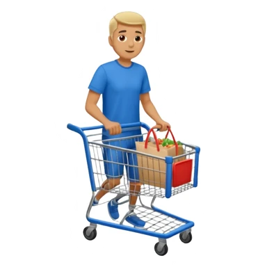 full body of a man pushing a shopping cart inside a supermarket sticker